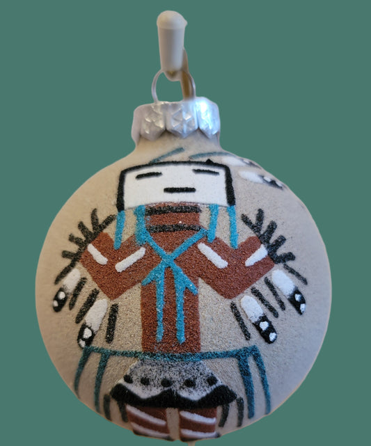 Navajo YEI Figure Sandpainted Holiday Ornament w/ Geometric Pottery Pattern on Opposite Side