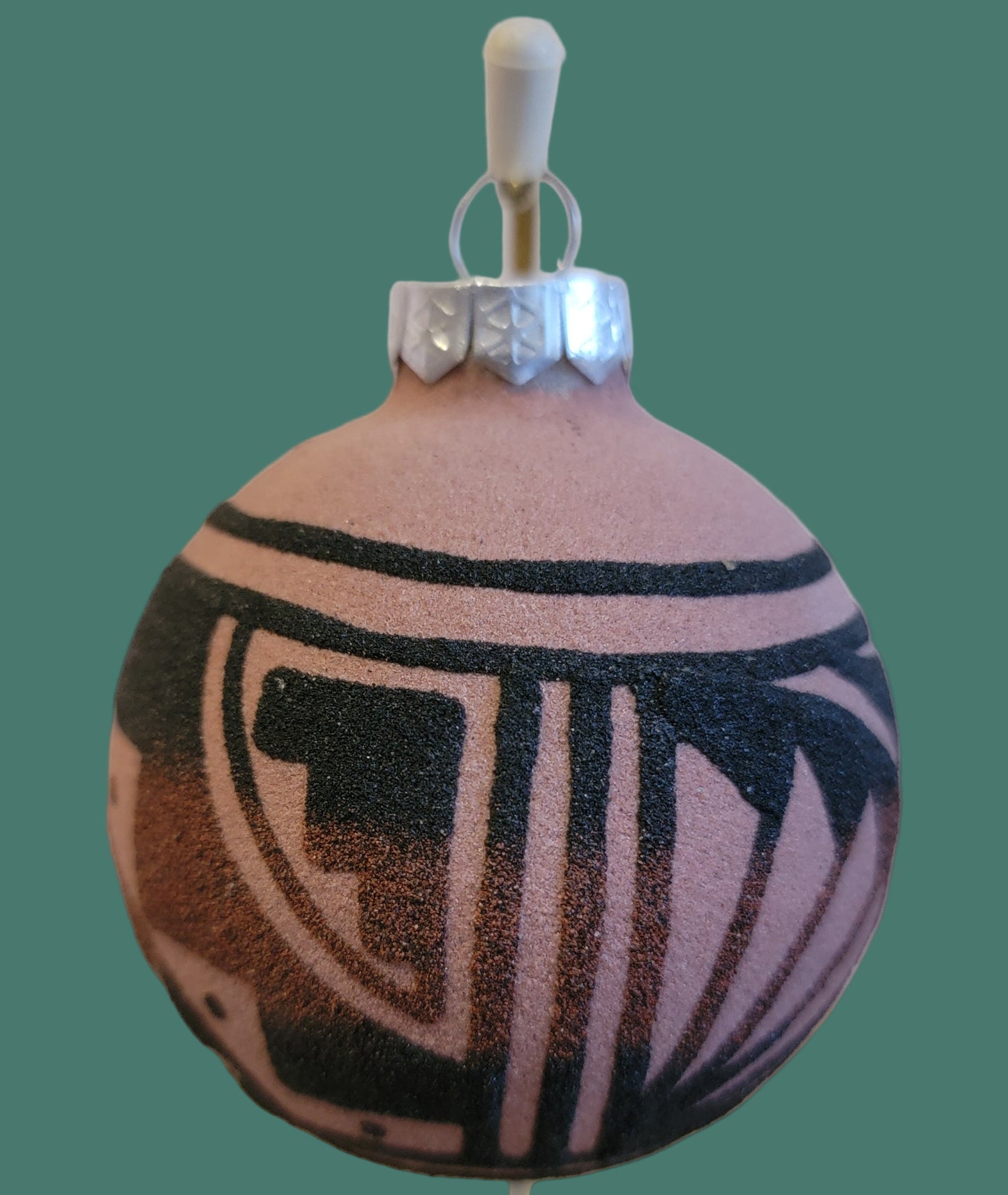 Navajo YEI Figure Sandpainted Holiday Ornament w/ Geometric Pottery Pattern on Opposite Side