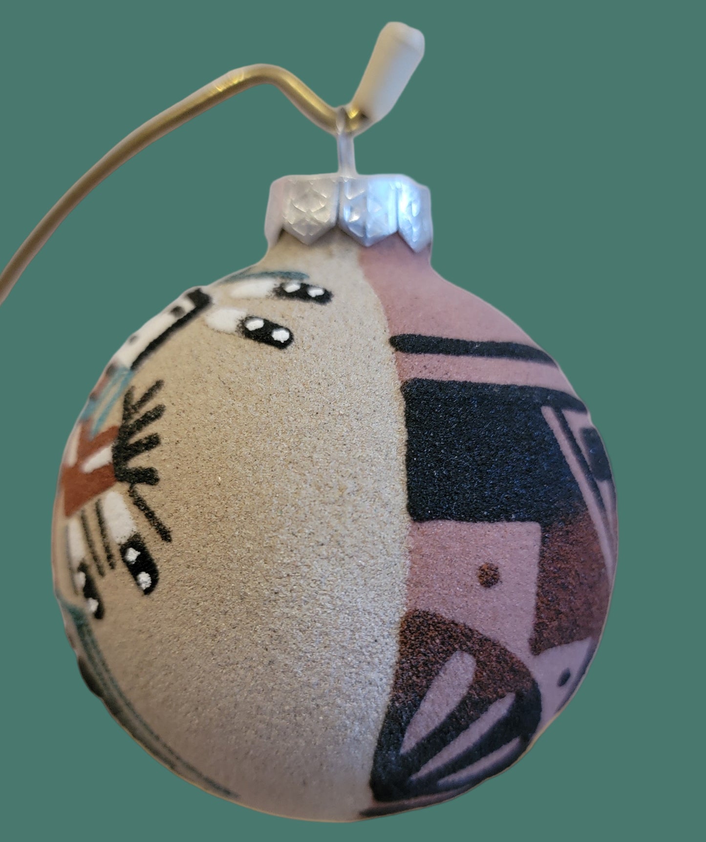 Navajo YEI Figure Sandpainted Holiday Ornament w/ Geometric Pottery Pattern on Opposite Side