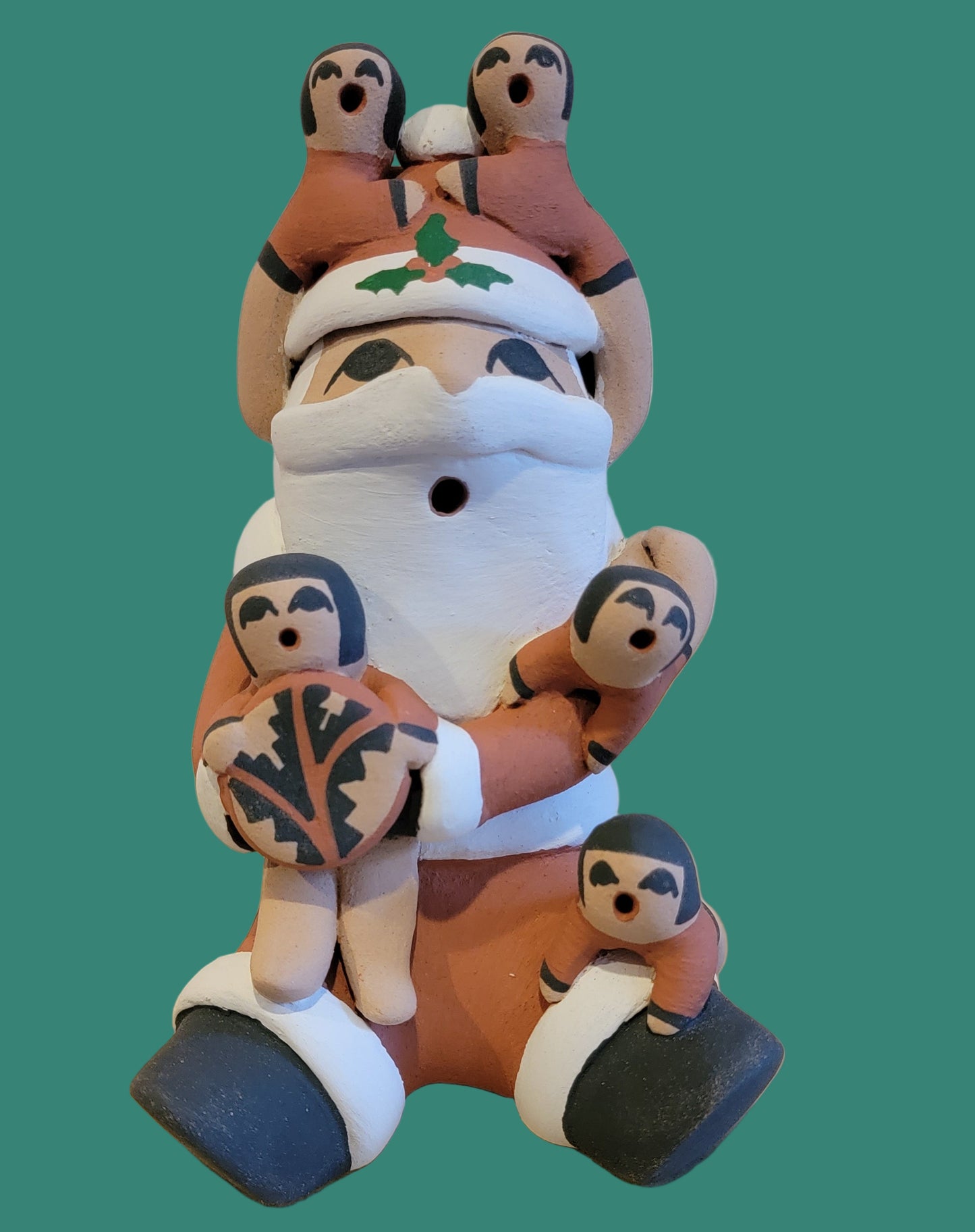 Holly Jolly Jemez Pueblo Santa Storyteller w/5 Children Holiday Pueblo Pottery