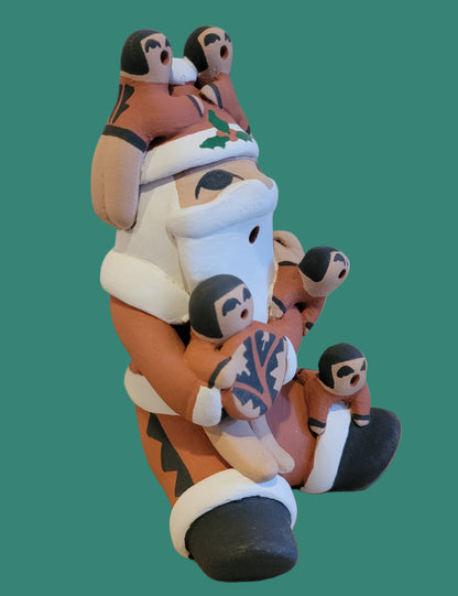 Holly Jolly Jemez Pueblo Santa Storyteller w/5 Children Holiday Pueblo Pottery