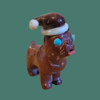 Pipestone Holiday Santa Pug/ Pup/ Dog with Hat Zuni Fetish