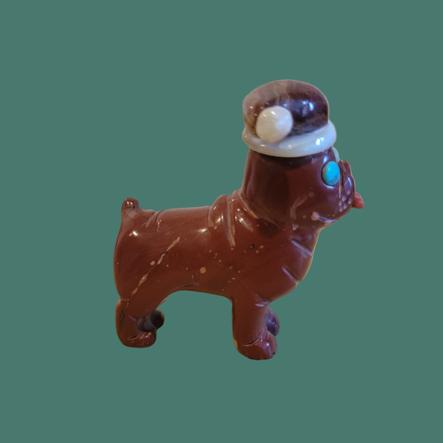 Pipestone Holiday Santa Pug/ Pup/ Dog with Hat Zuni Fetish