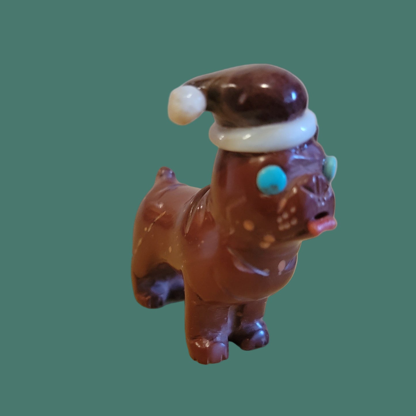 Pipestone Holiday Santa Pug/ Pup/ Dog with Hat Zuni Fetish