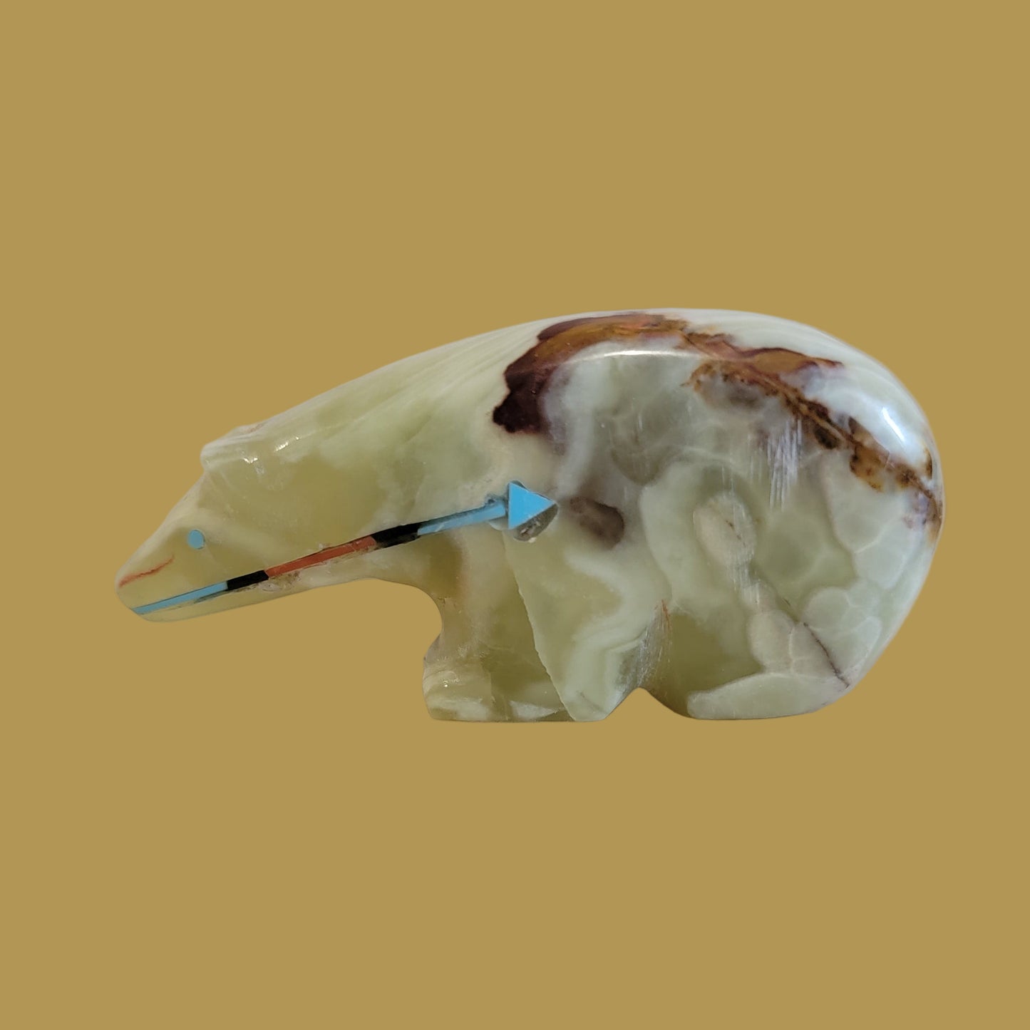 Elegant Onyx Bear w/ Colorful Heartline Zuni Fetish