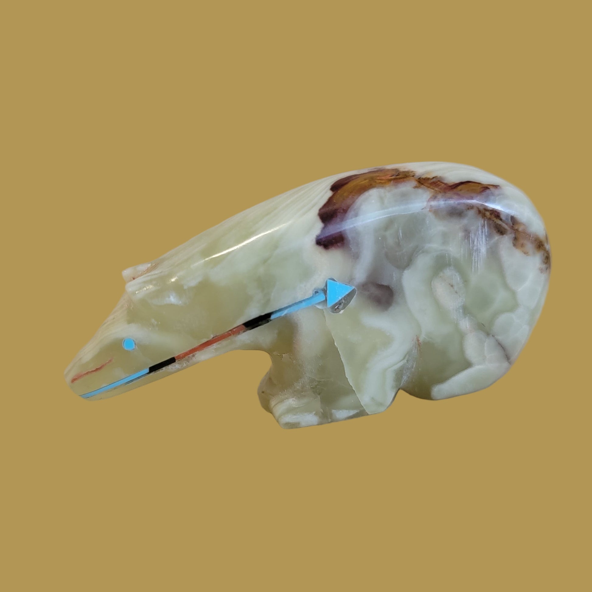 Elegant Onyx Bear w/ Colorful Heartline Zuni Fetish