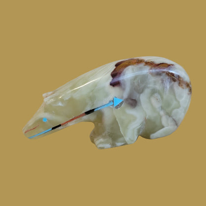 Elegant Onyx Bear w/ Colorful Heartline Zuni Fetish