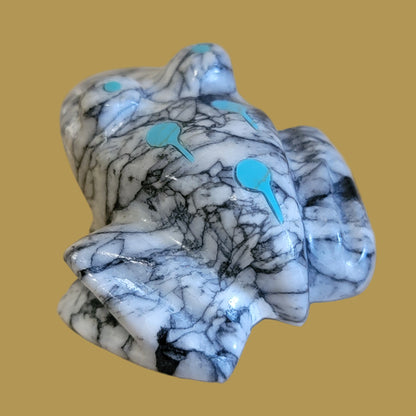 Magnificent Matrix Serpentine Frog w/ Turquoise Tadpoles Zuni Fetish 