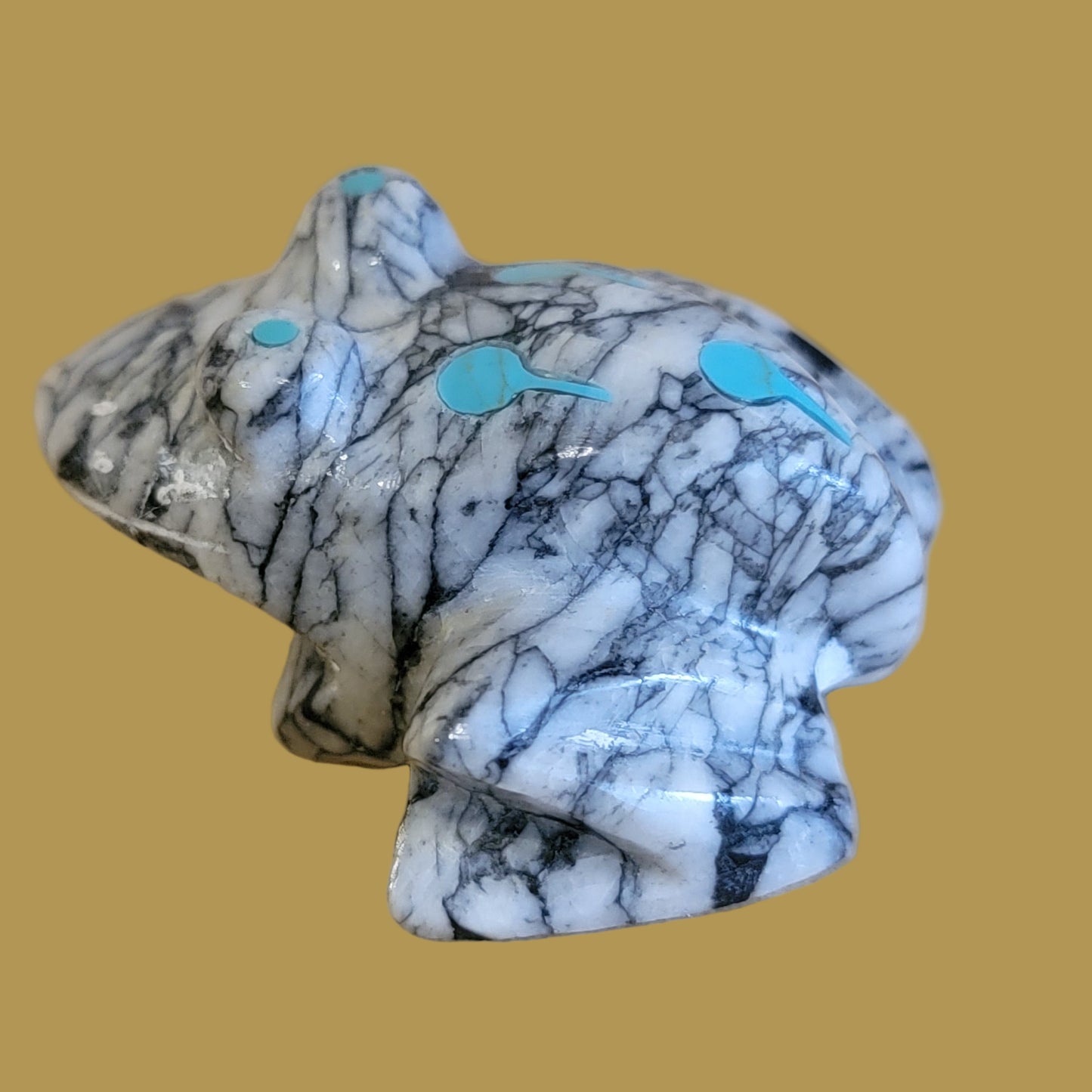 Magnificent Matrix Serpentine Frog w/ Turquoise Tadpoles Zuni Fetish