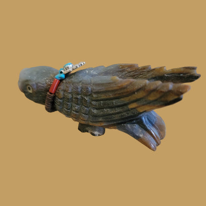 Long Winged and Watchful Fluorite Owl w/ Sterling Silver Pendant Zuni Fetish