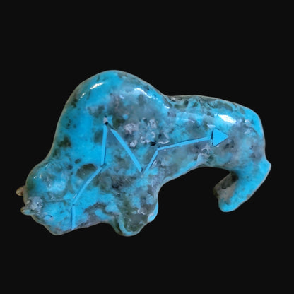 Elegant Turquoise Bison/Buffalo w/ Heartline Zuni Fetish