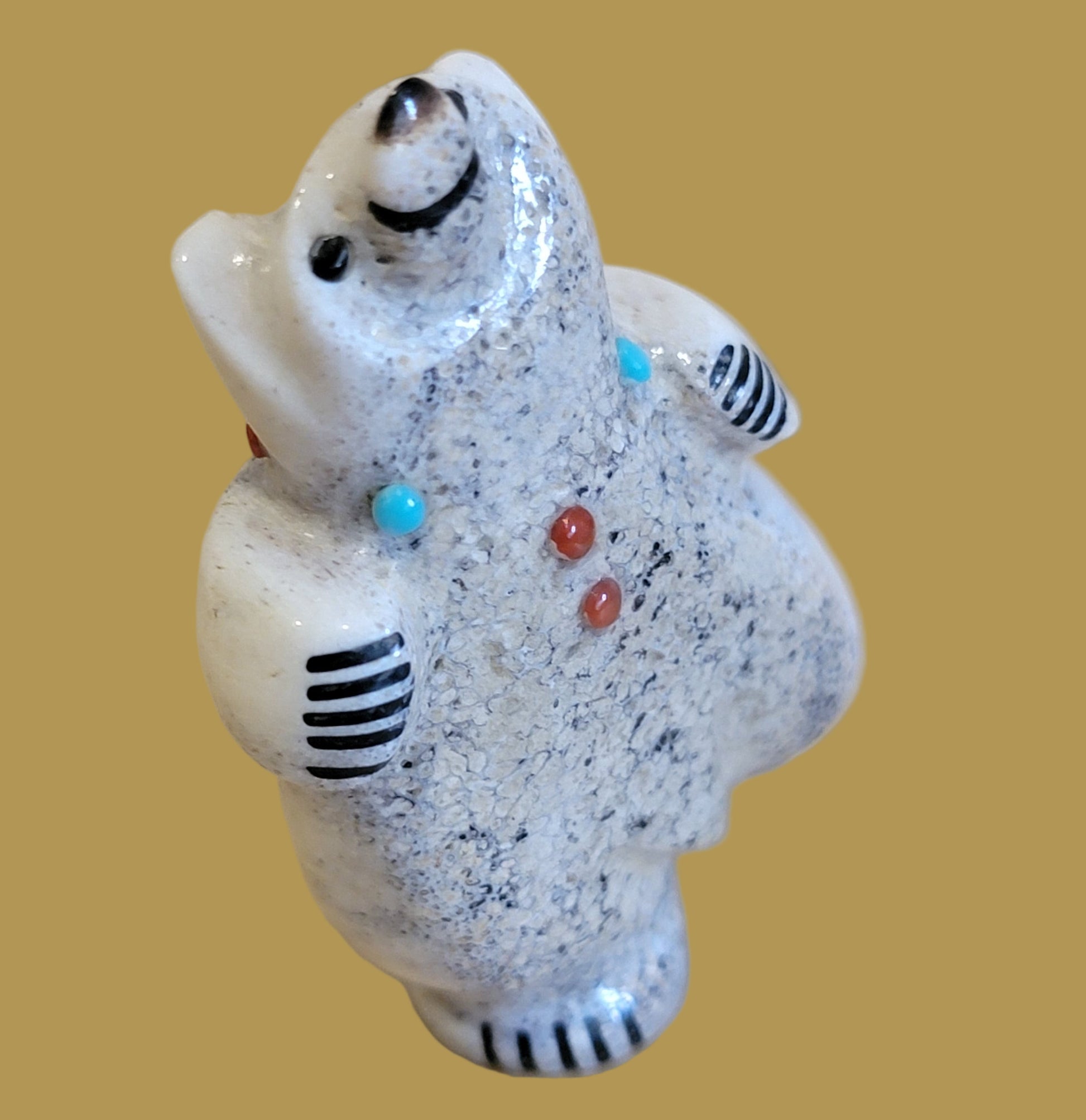 Hopping, Happy Right Footed Antler Bear Zuni Fetish