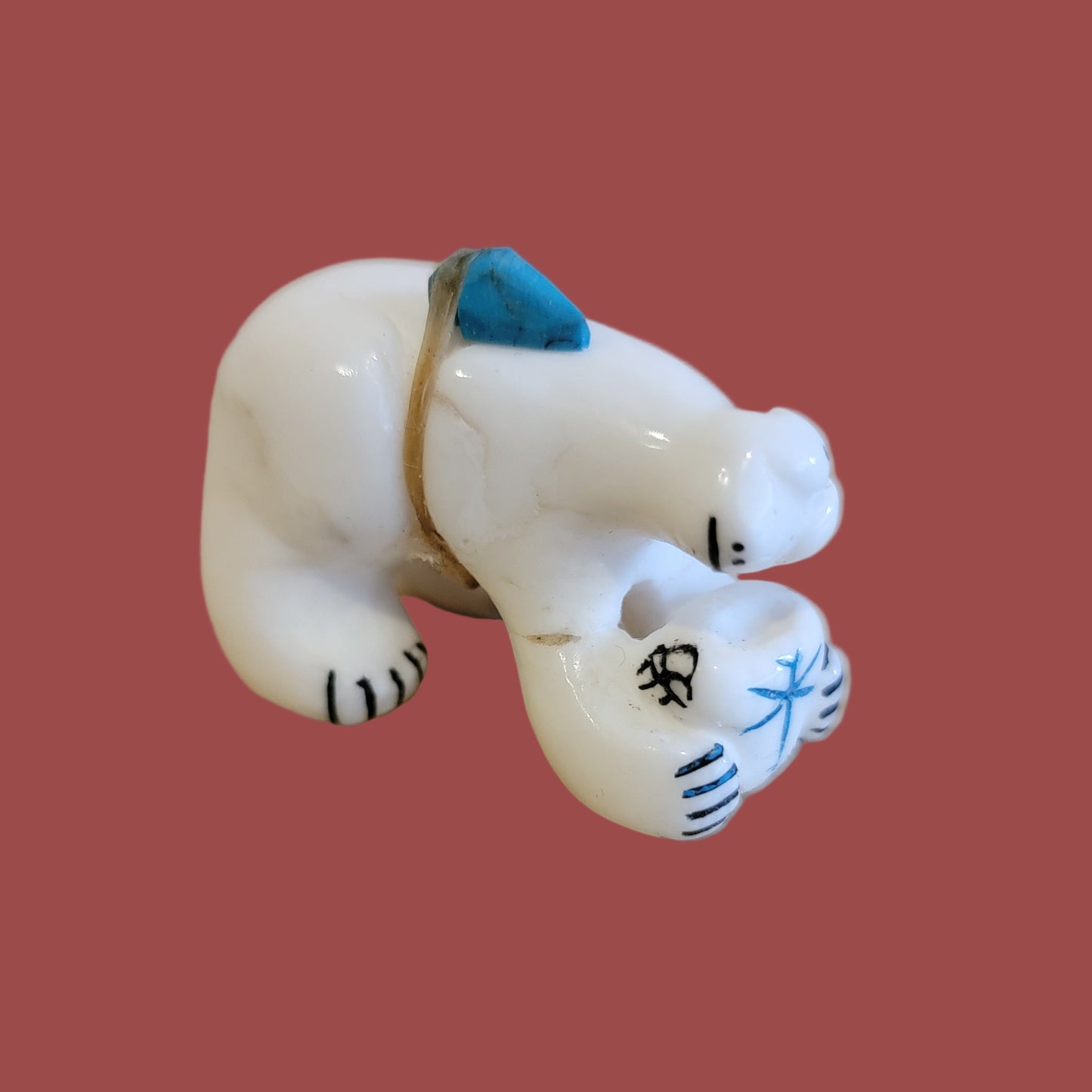 Cute Alabaster Bear Bearing Pottery Gift Bowl Zuni Fetish