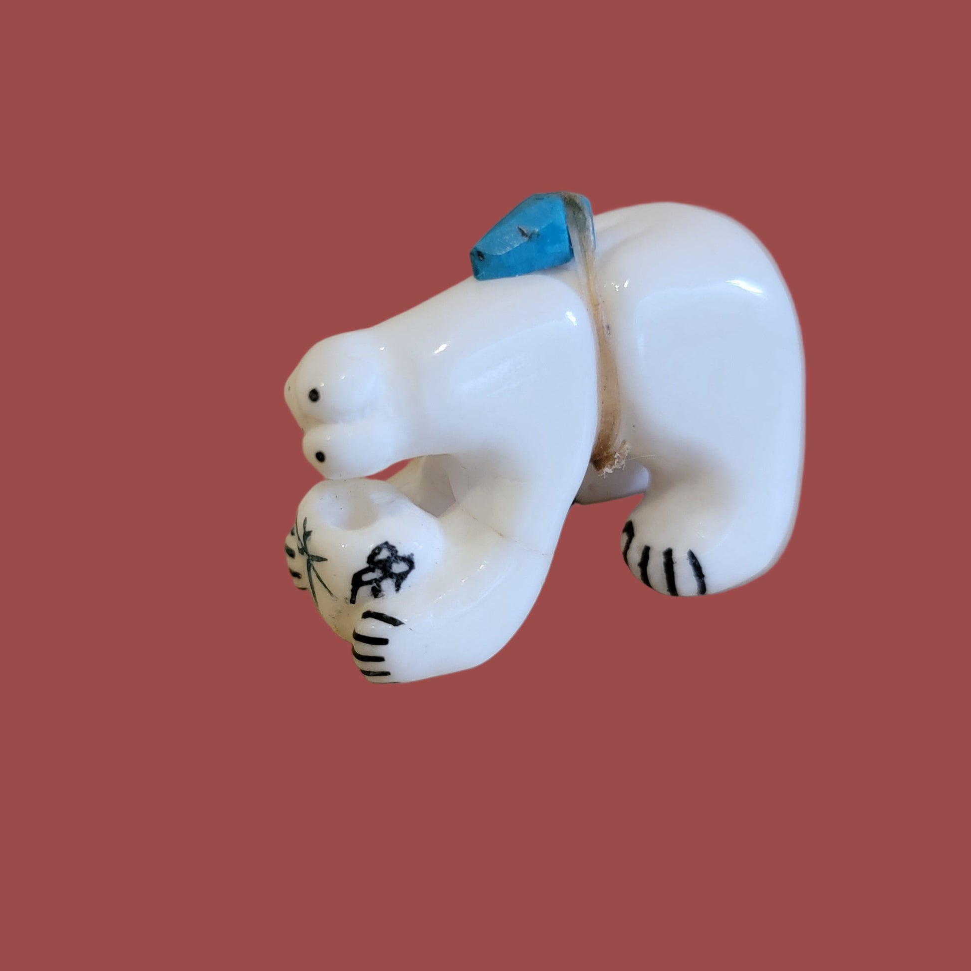 Cute Alabaster Bear Bearing Pottery Gift Bowl Zuni Fetish