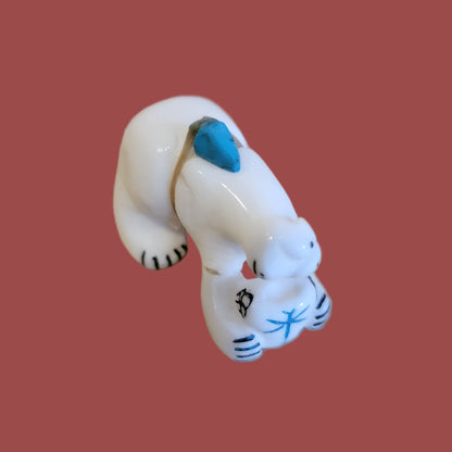 Cute Alabaster Bear Bearing Pottery Gift Bowl Zuni Fetish