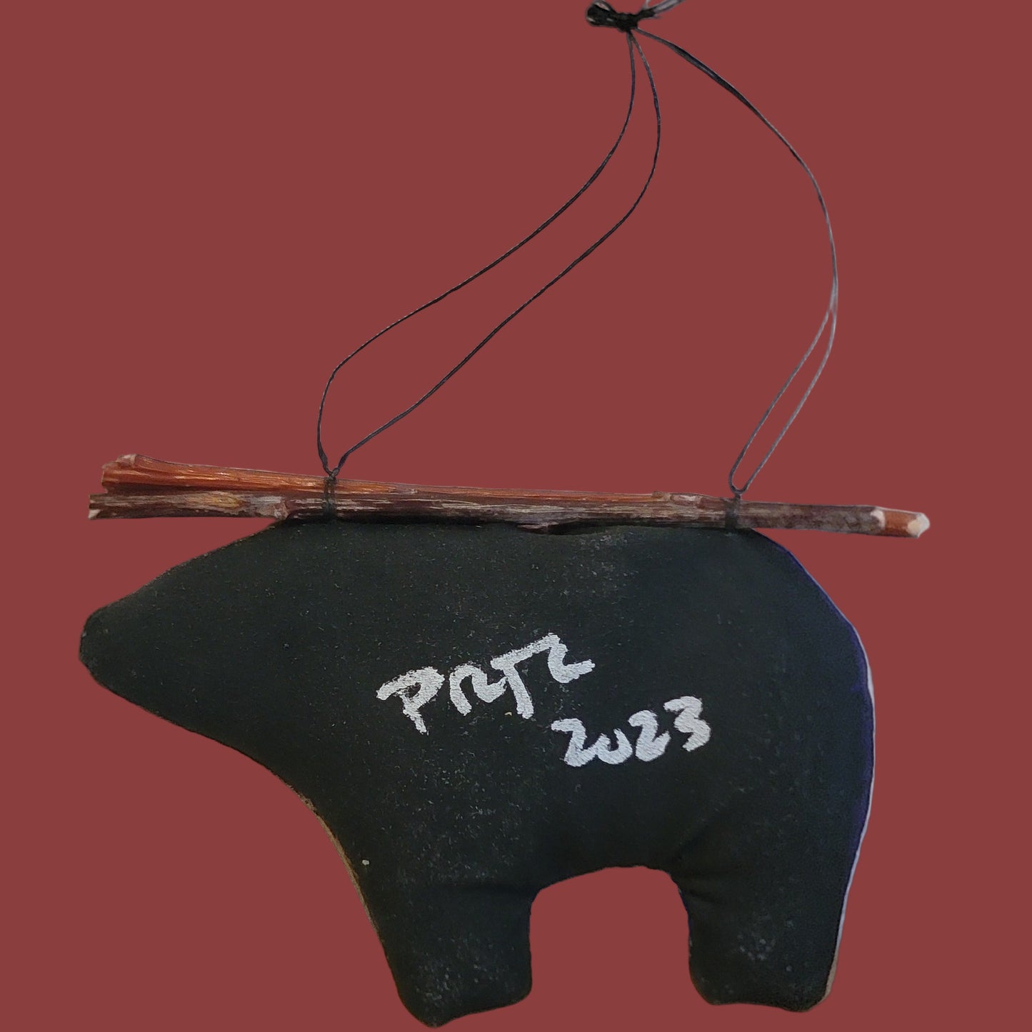 Handpainted Leather Navajo Bear Holiday Ornament w/ Twigs