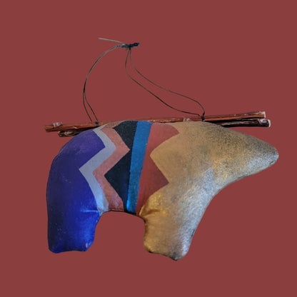 Handpainted Leather Navajo Bear Holiday Ornament w/ Twigs