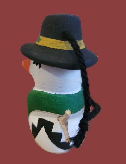Decked Out For the Holidays Snowman Jemez Pueblo Pottery Ornament