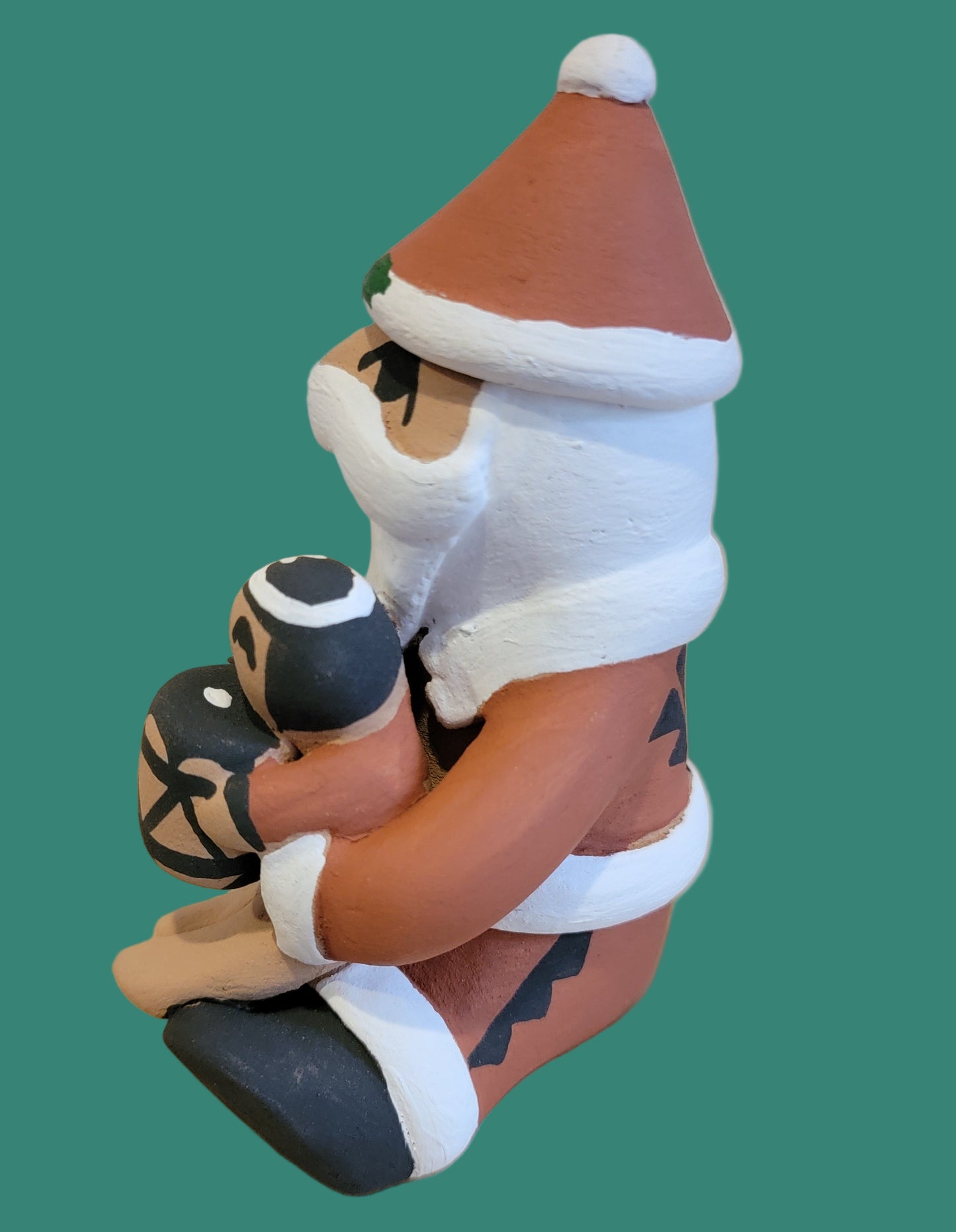 Santa Claus Jemez Pueblo Pottery Storyteller w/ One Happy Child w/ Drum