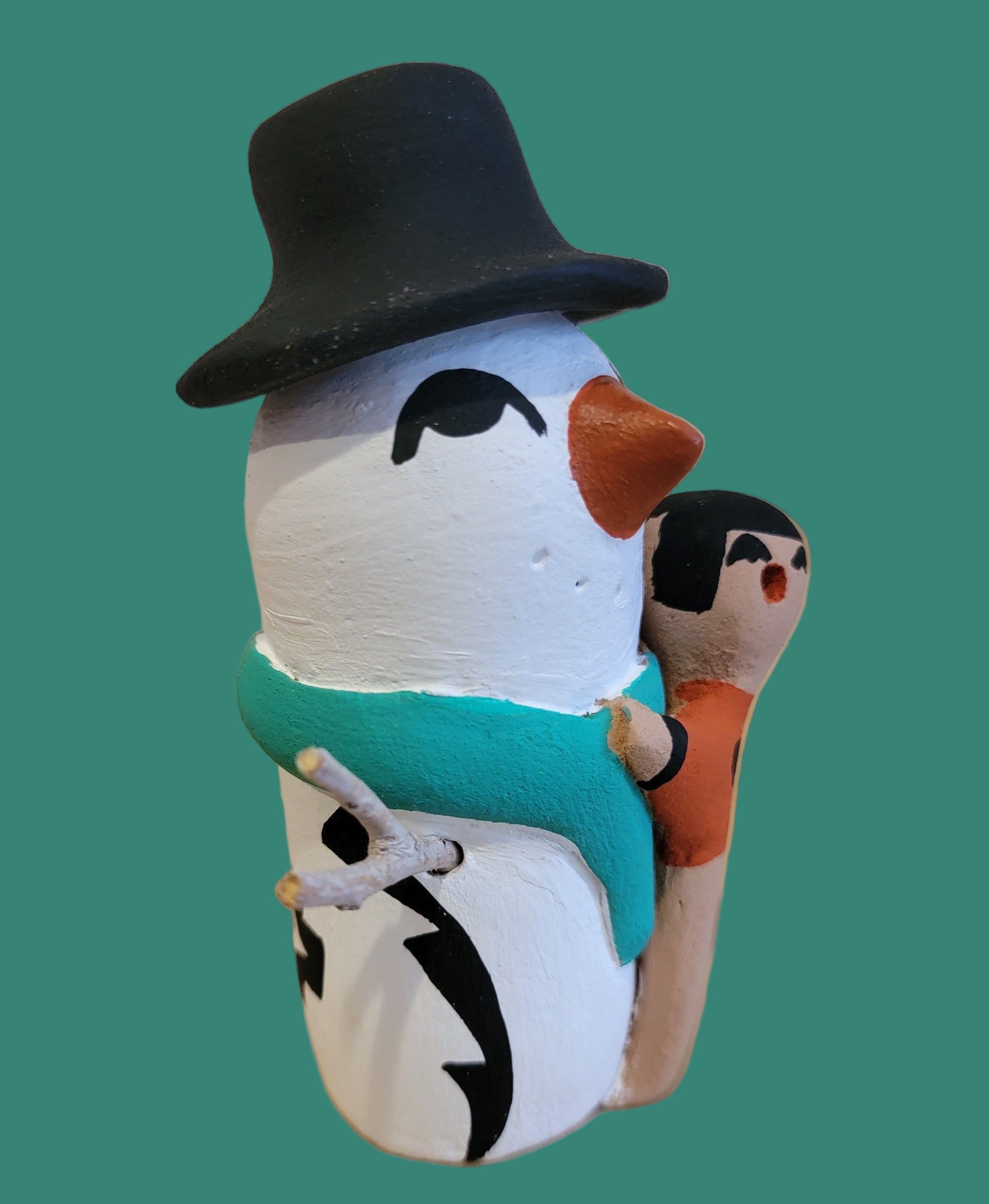 Jemez Pueblo Potter Snowman Stoyteller w/one Hugging Child