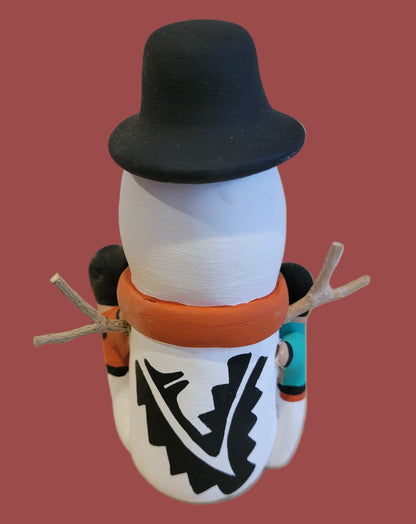 Jemez Pueblo Snowman  Stoyteller w/ Three Delighted Children and Twig Arms Pueblo Potter
