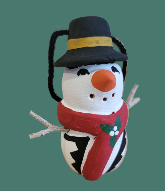 Adorable Jemez Pueblo Pottery Snowman Ornament