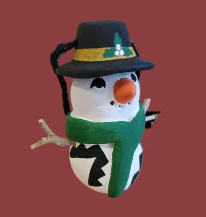Decked Out For the Holidays Snowman Jemez Pueblo Pottery Ornament