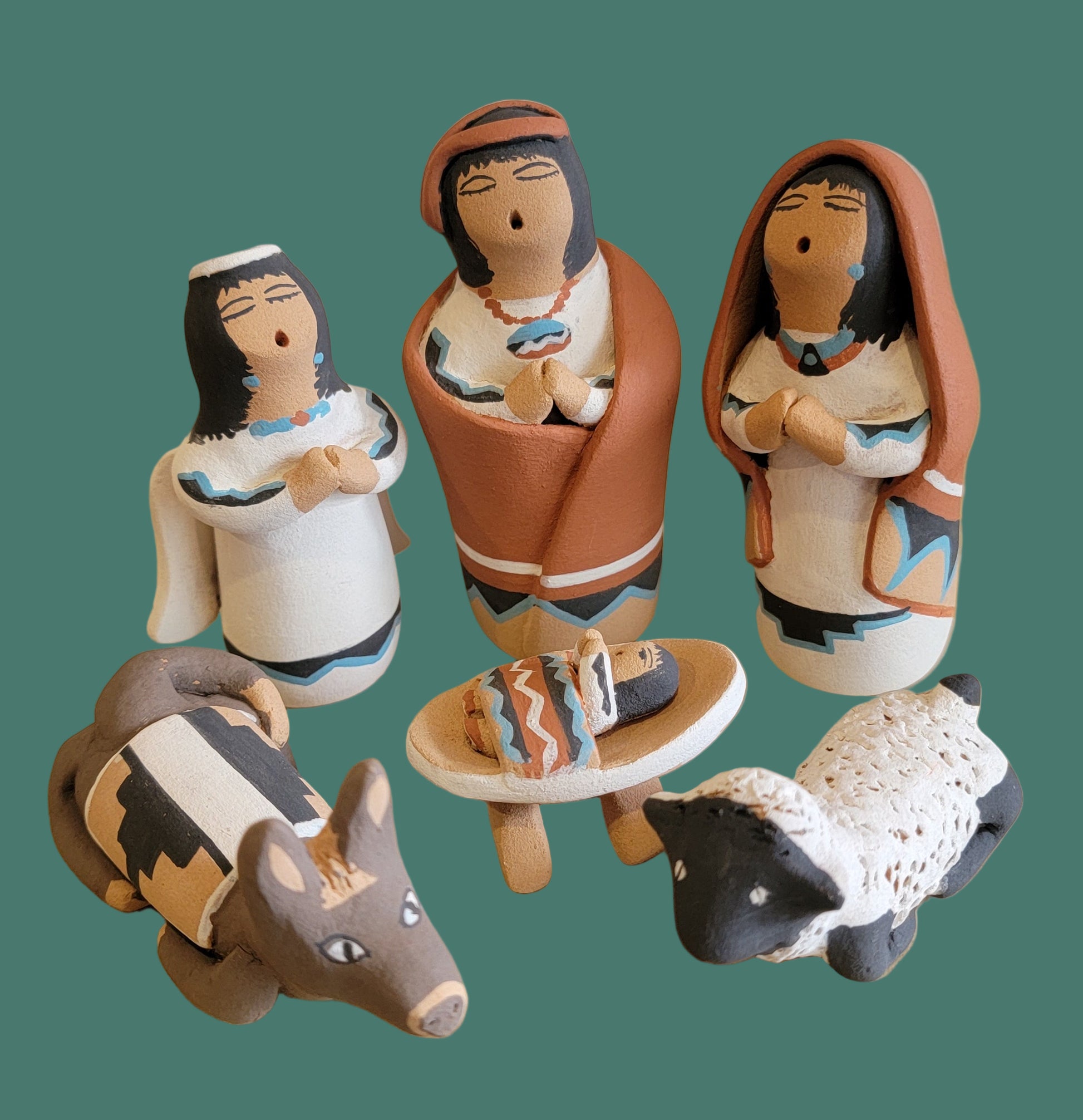 Exquisite Six Piece Jemez Pueblo Pottery Nativity Set