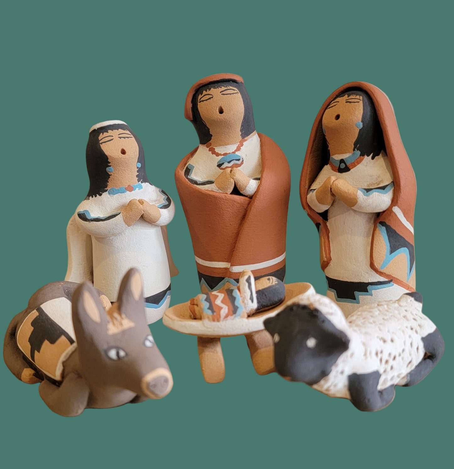 Exquisite Six Piece Jemez Pueblo Pottery Nativity Set