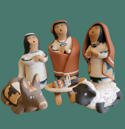 Exquisite Six Piece Jemez Pueblo Pottery Nativity Set
