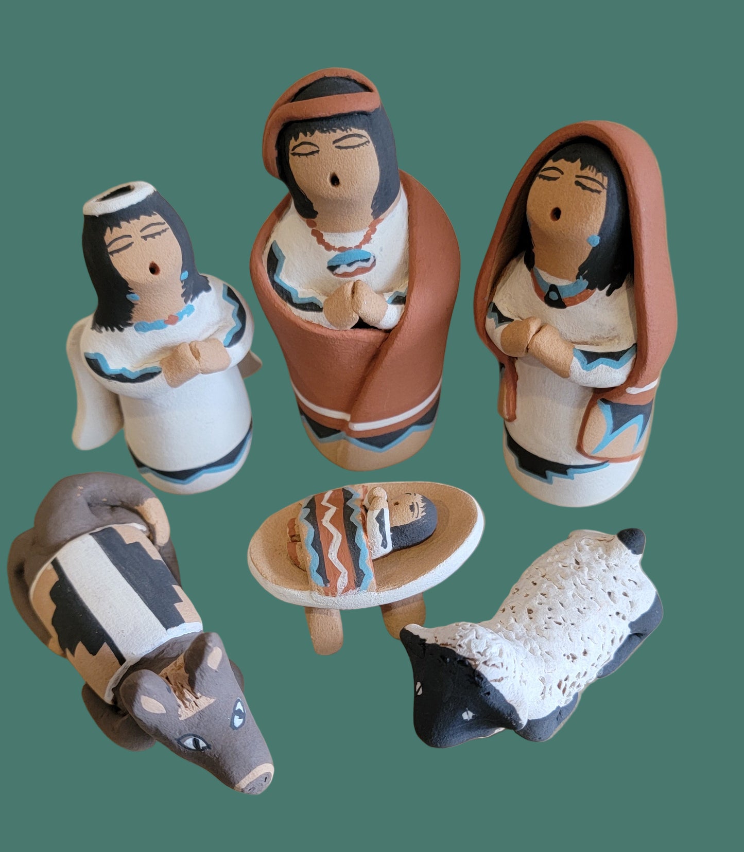 Exquisite Six Piece Jemez Pueblo Pottery Nativity Set
