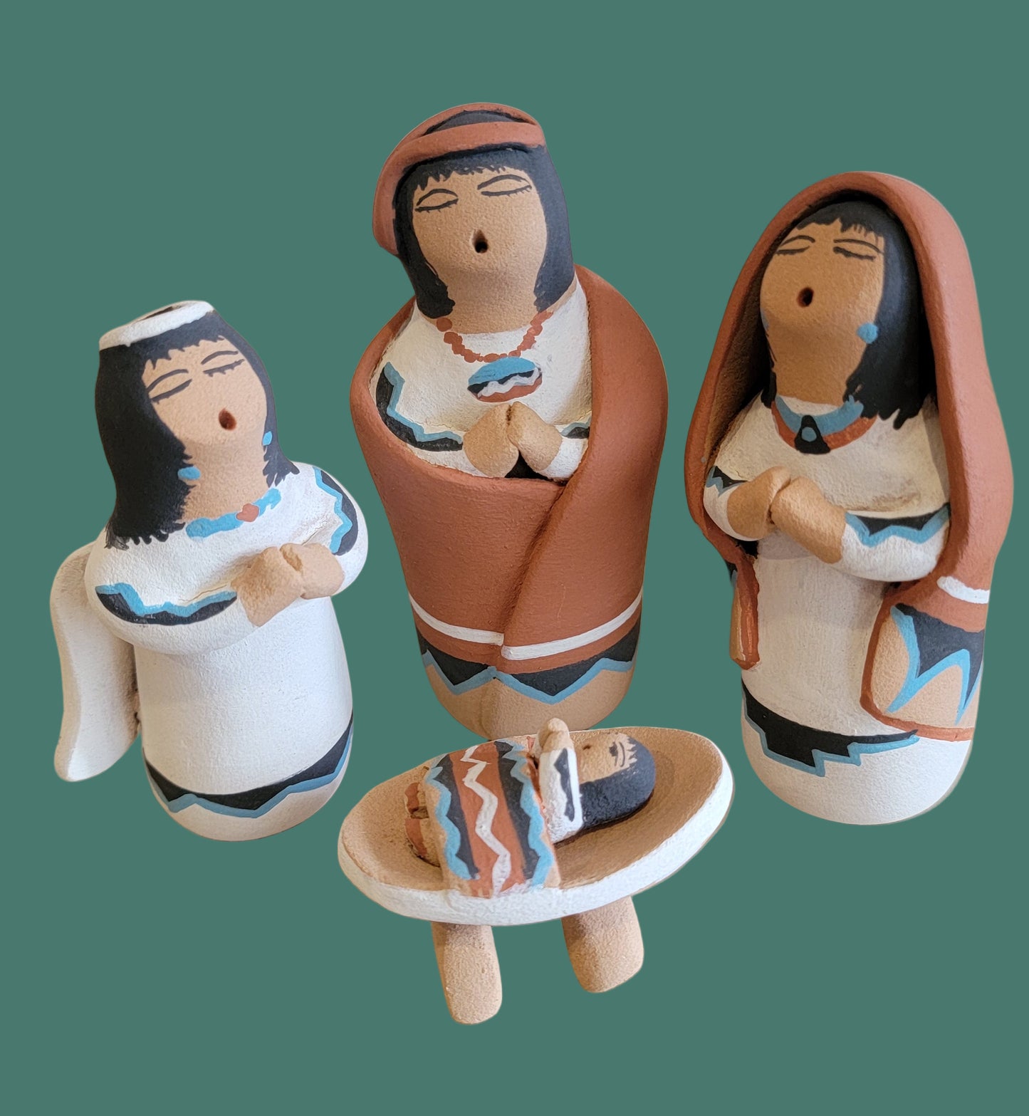 Exquisite Six Piece Jemez Pueblo Pottery Nativity Set