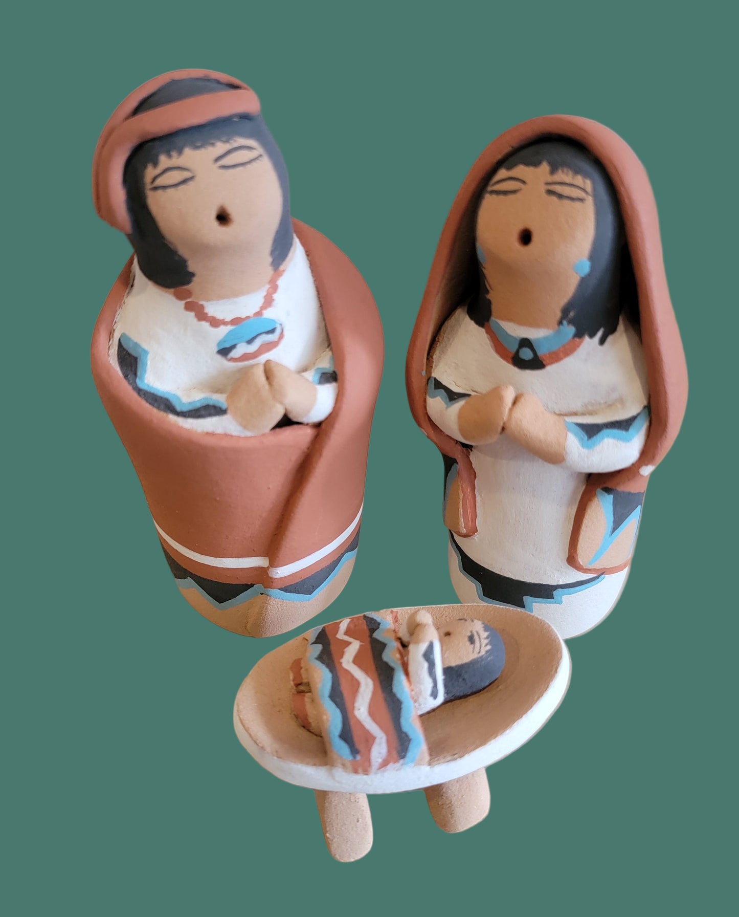 Exquisite Six Piece Jemez Pueblo Pottery Nativity Set