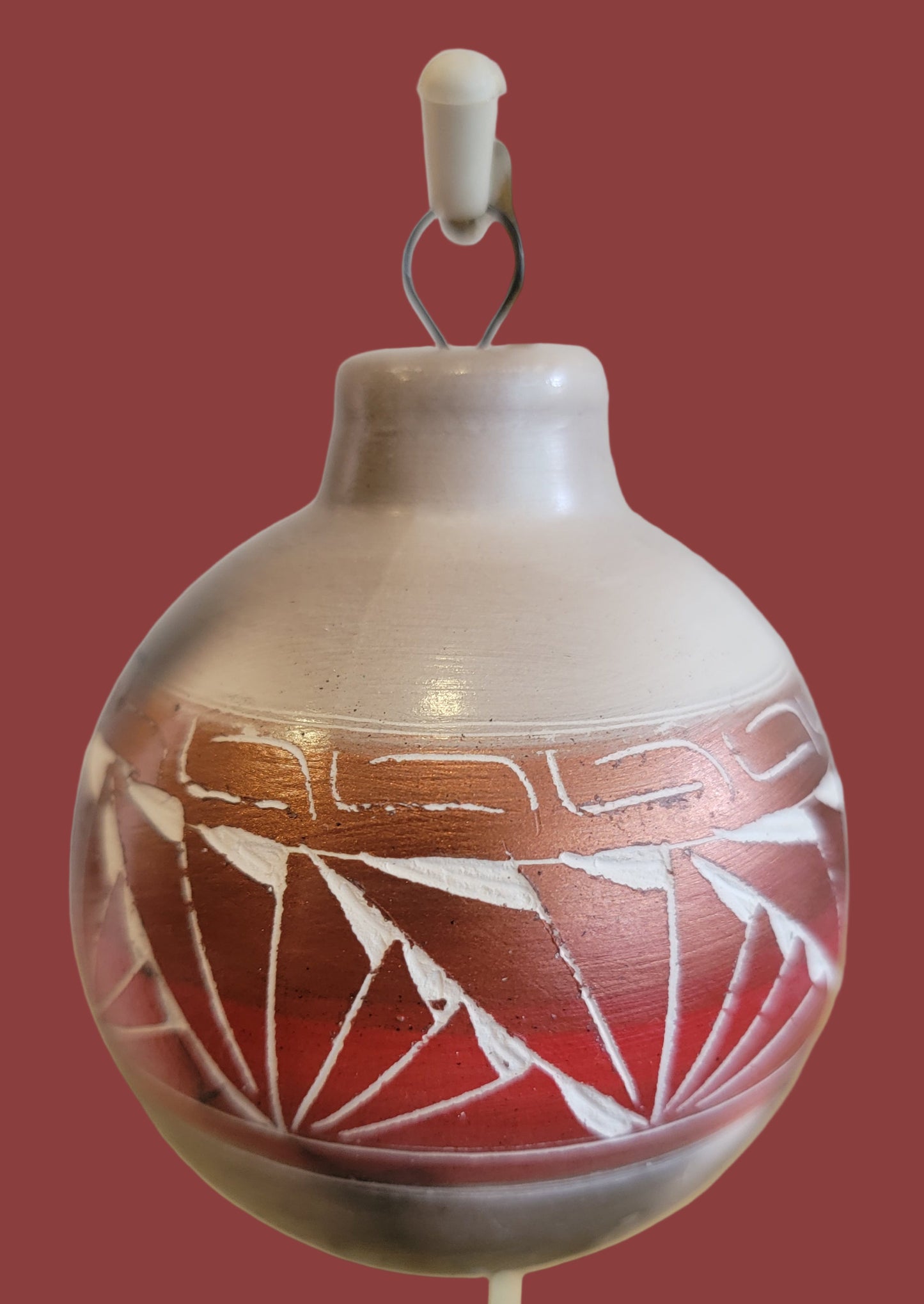 Navajo Horsehair Pottery Holiday Ornament w/ Copper Colored Etched Design