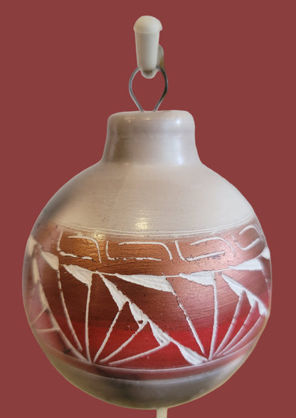 Navajo Horsehair Pottery Holiday Ornament w/ Copper Colored Etched Design