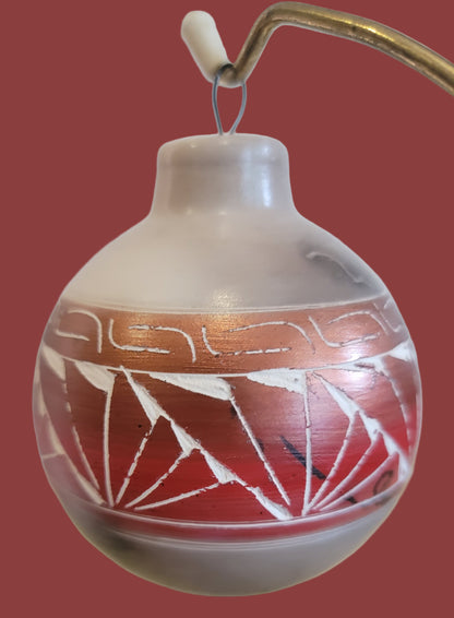 Navajo Horsehair Pottery Holiday Ornament w/ Copper Colored Etched Design