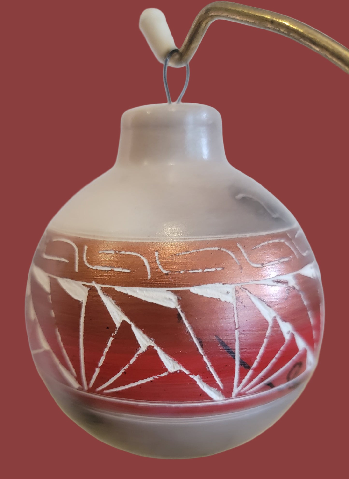Navajo Horsehair Pottery Holiday Ornament w/ Copper Colored Etched Design