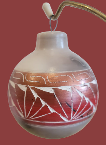 Navajo Horsehair Pottery Holiday Ornament w/ Copper Colored Etched Design
