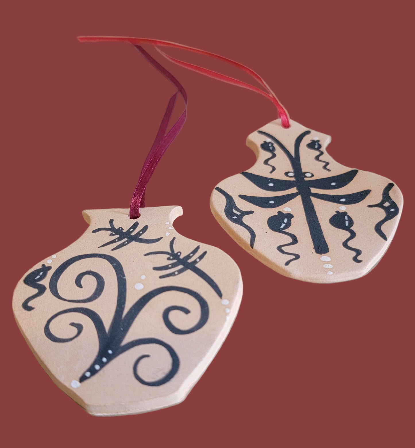 Set of Two Zuni Pueblo Pottery Ornaments w/Dragonflies