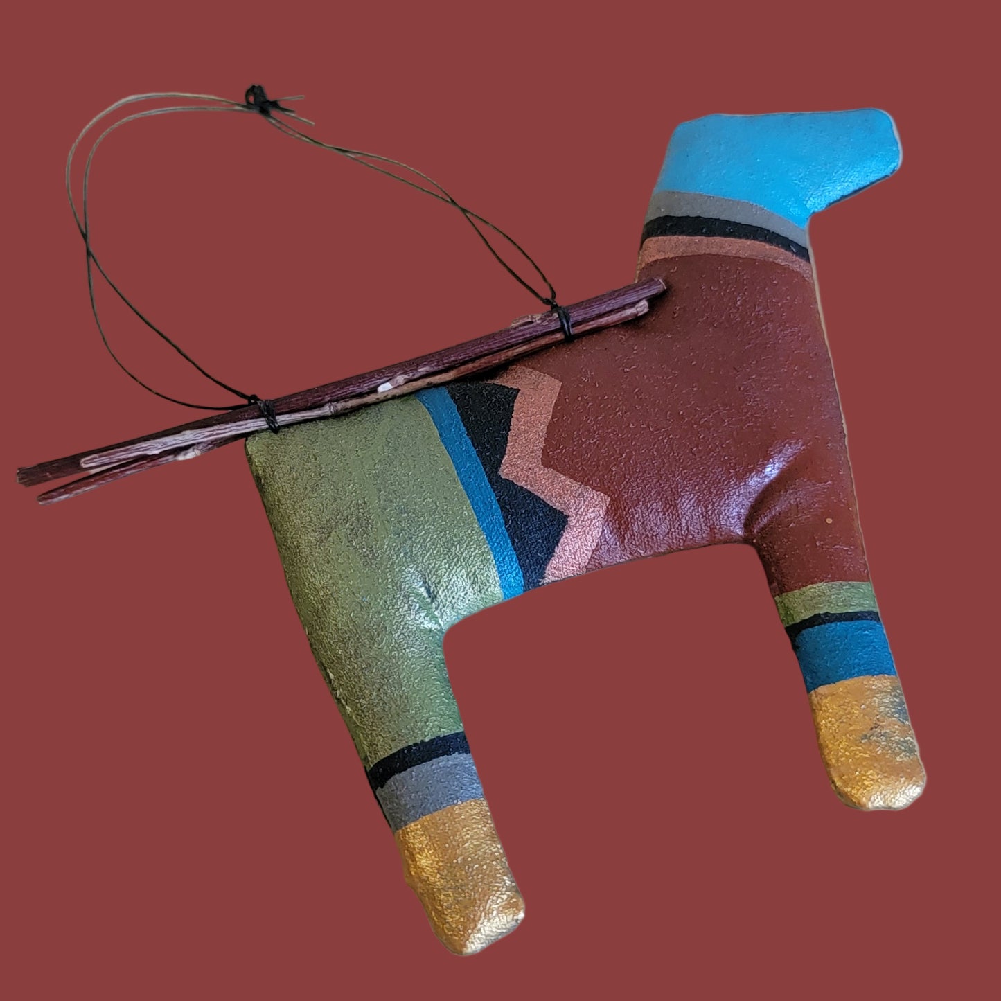 Hand Painted Navajo Leather Horse Holiday Ornament