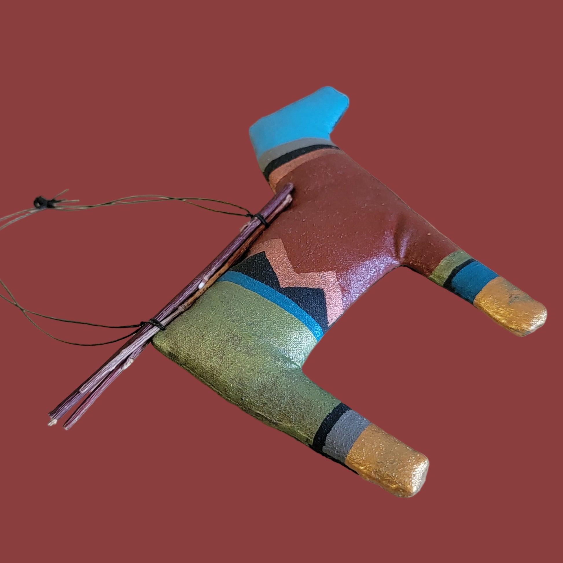 Hand Painted Navajo Leather Horse Holiday Ornament