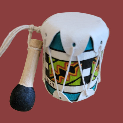 Handpainted Zuni Leather Drum w/Beater Holiday Ornament