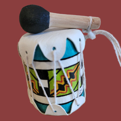 Handpainted Zuni Leather Drum w/Beater Holiday Ornament
