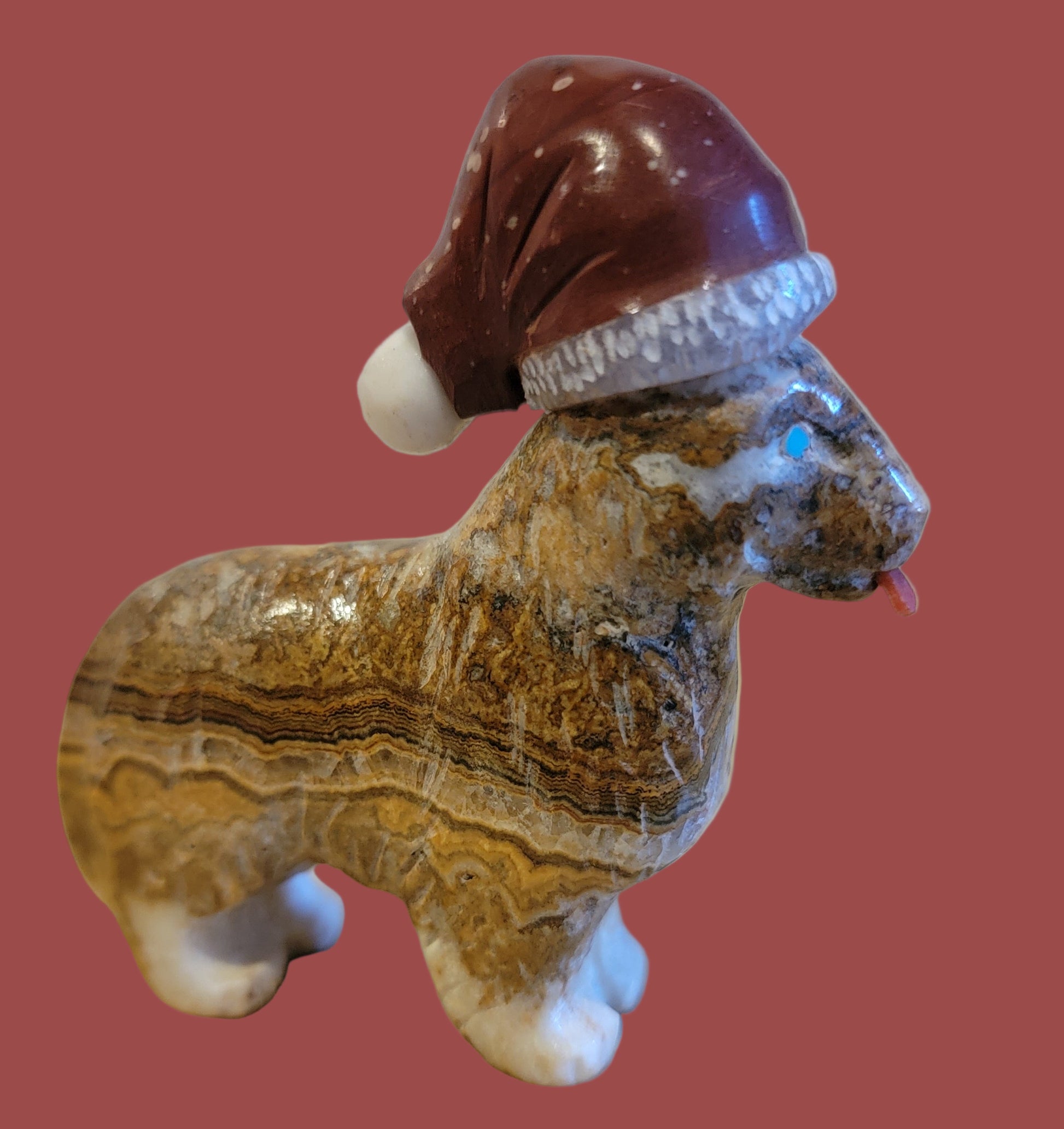 Adorable Onyx Santa Lassie Pup/ Dog with Pipestone Hat Zuni Fetish