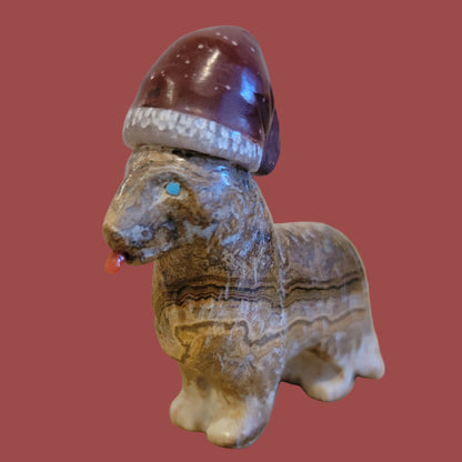 Adorable Onyx Santa Lassie Pup/ Dog with Pipestone Hat Zuni Fetish
