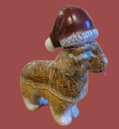 Adorable Onyx Santa Lassie Pup/ Dog with Pipestone Hat Zuni Fetish