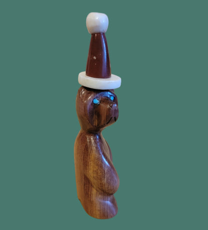 Cedar Santa Bear w/Pipestone Hat Zuni Fetish