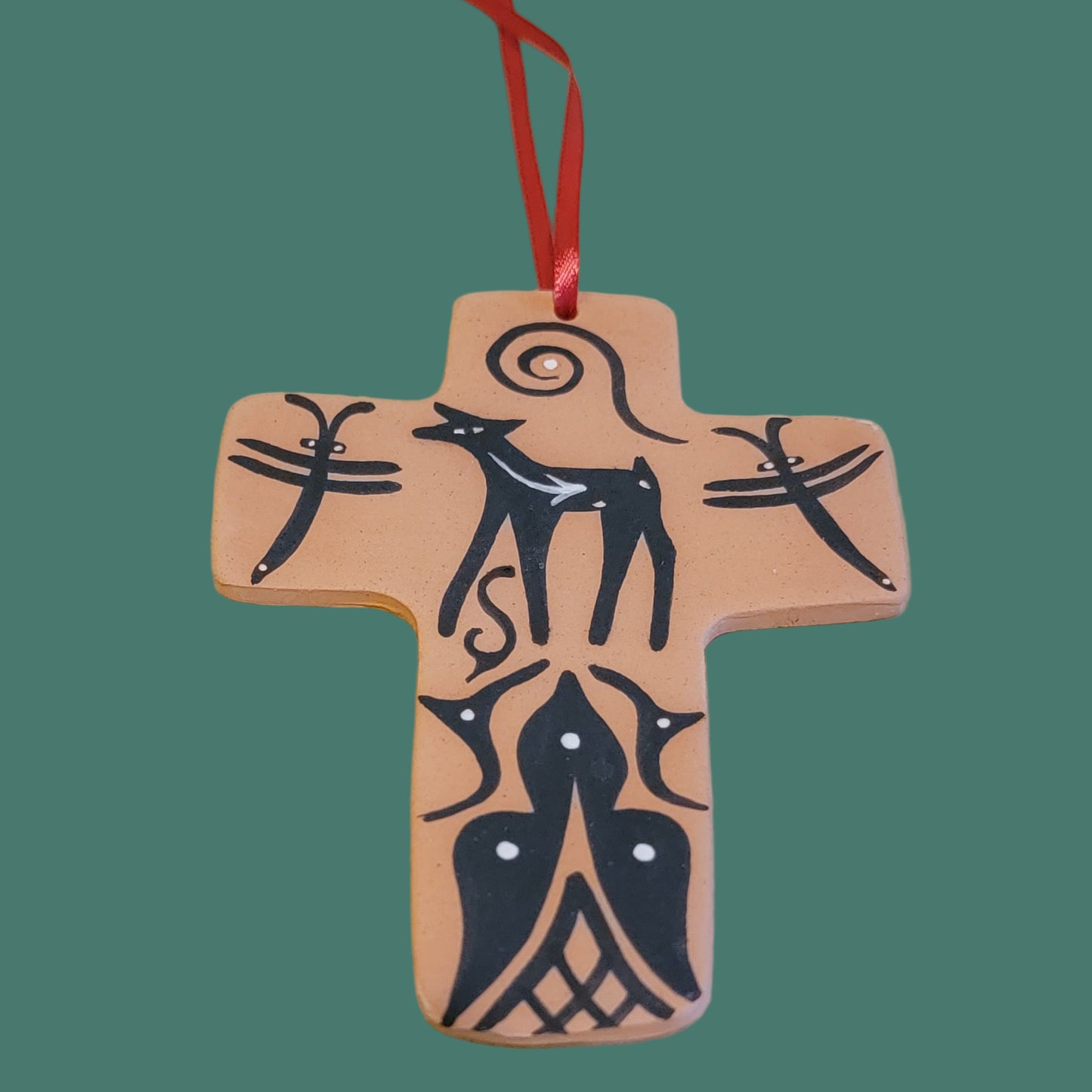 Zuni Set of 2 Hand Coiled and Painted Deer w/ Heartline Pueblo Pottery Holiday Ornaments