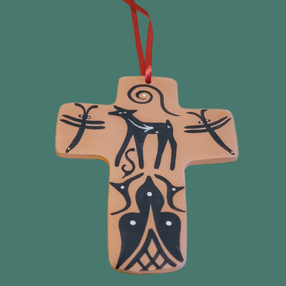 Zuni Set of 2 Hand Coiled and Painted Deer w/ Heartline Pueblo Pottery Holiday Ornaments