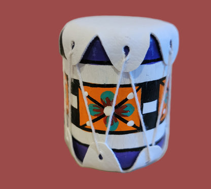 Zuni Handpainted Drum w/ Beater Leather Holiday Ornament